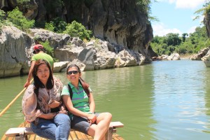 Sitting comfortably in a raft while moving it!